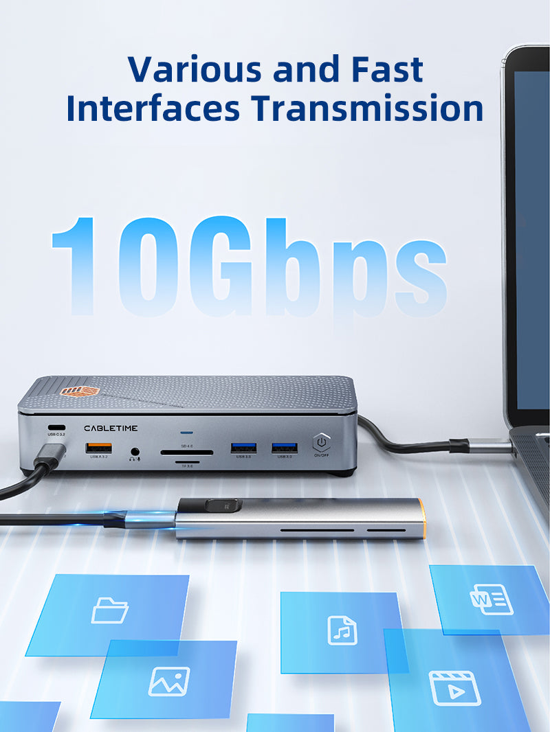 15 In 1 Desktop Universal Type-c Docking Station with 3 Monitor 2 HDMI Ports DisplayPort 8K USB 3.0 Ethernet