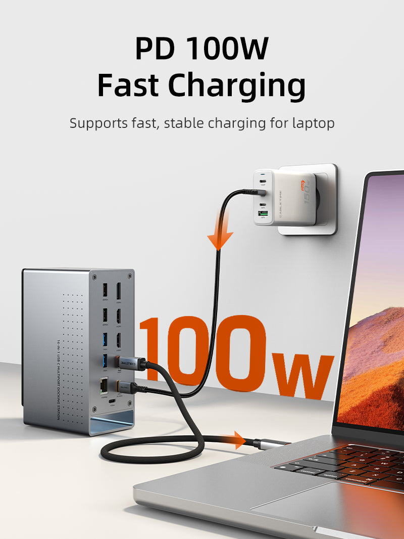 Tre Monitor 16-i-1 USB Type C-dockingstation med SSD-indkapsling