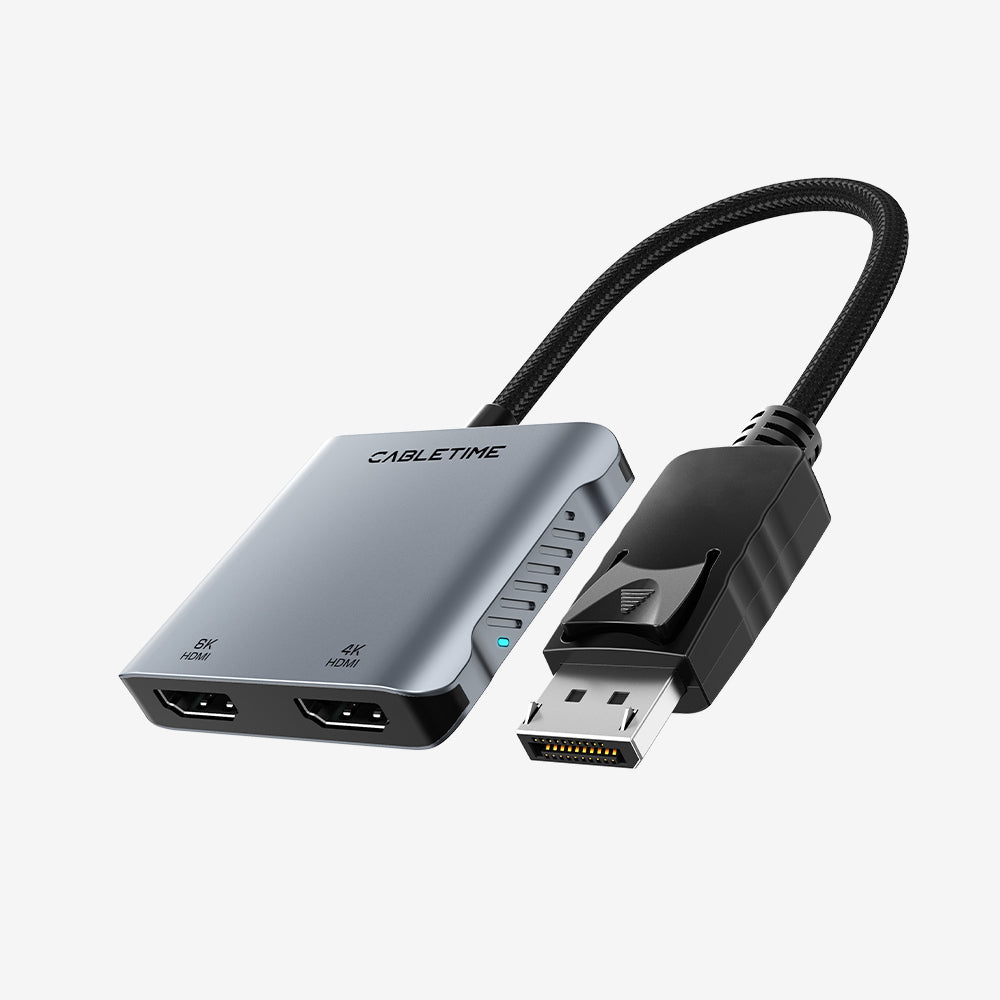 Adaptador DisplayPort 8K para HDMI duplo para monitor duplo 4K