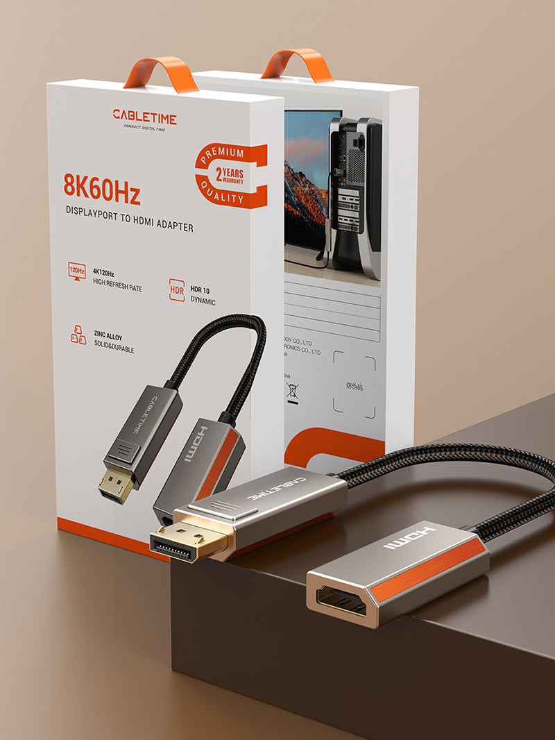 DisplayPort 1.4 to HDMI 2.1 Adapter 8K 60Hz 4K 144Hz