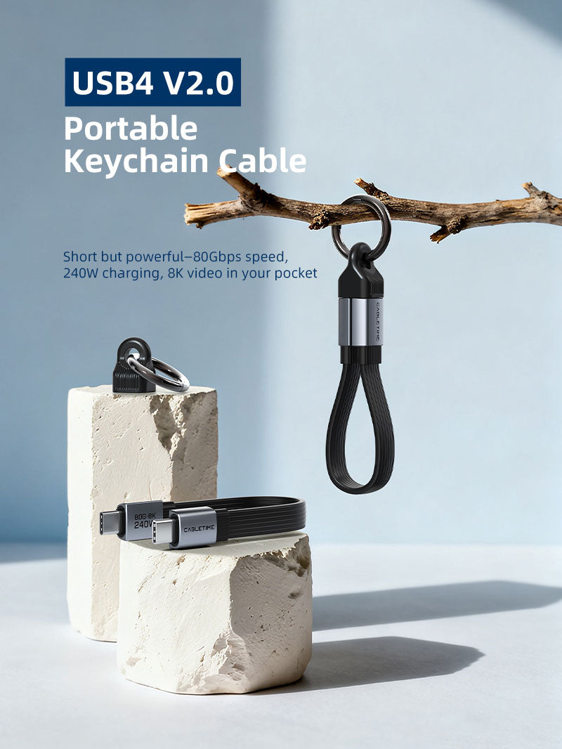 Portable USB4 V2.0 Keychain Cable - 80Gbps, 240W Fast Charging, 8K60Hz