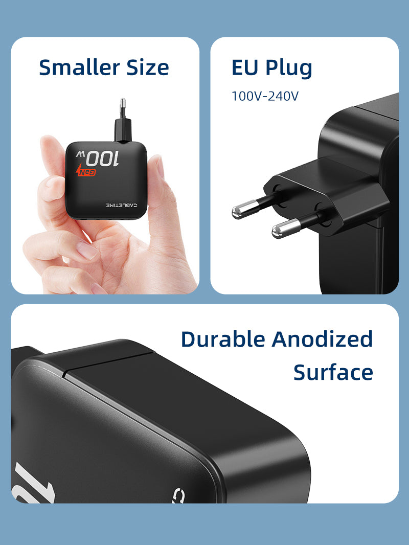 CABLETIME 4 port usb charger feature smaller size than standard charger, EU plug