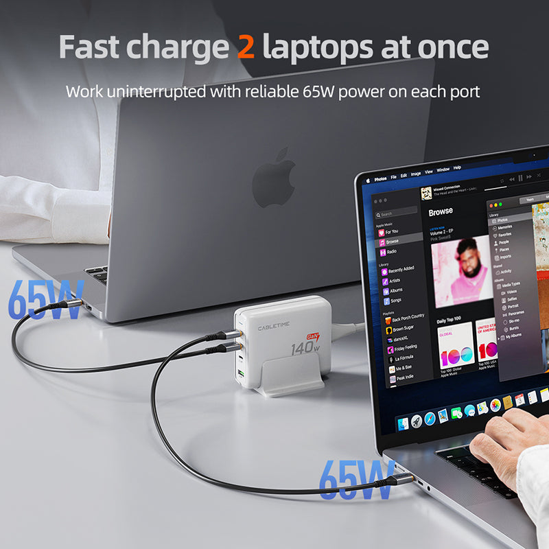 Station de charge GaN USB C 140W, bloc de chargeur de bureau 4 en 1 pour MacBook Air/Pro iPhone 17/16 Pro