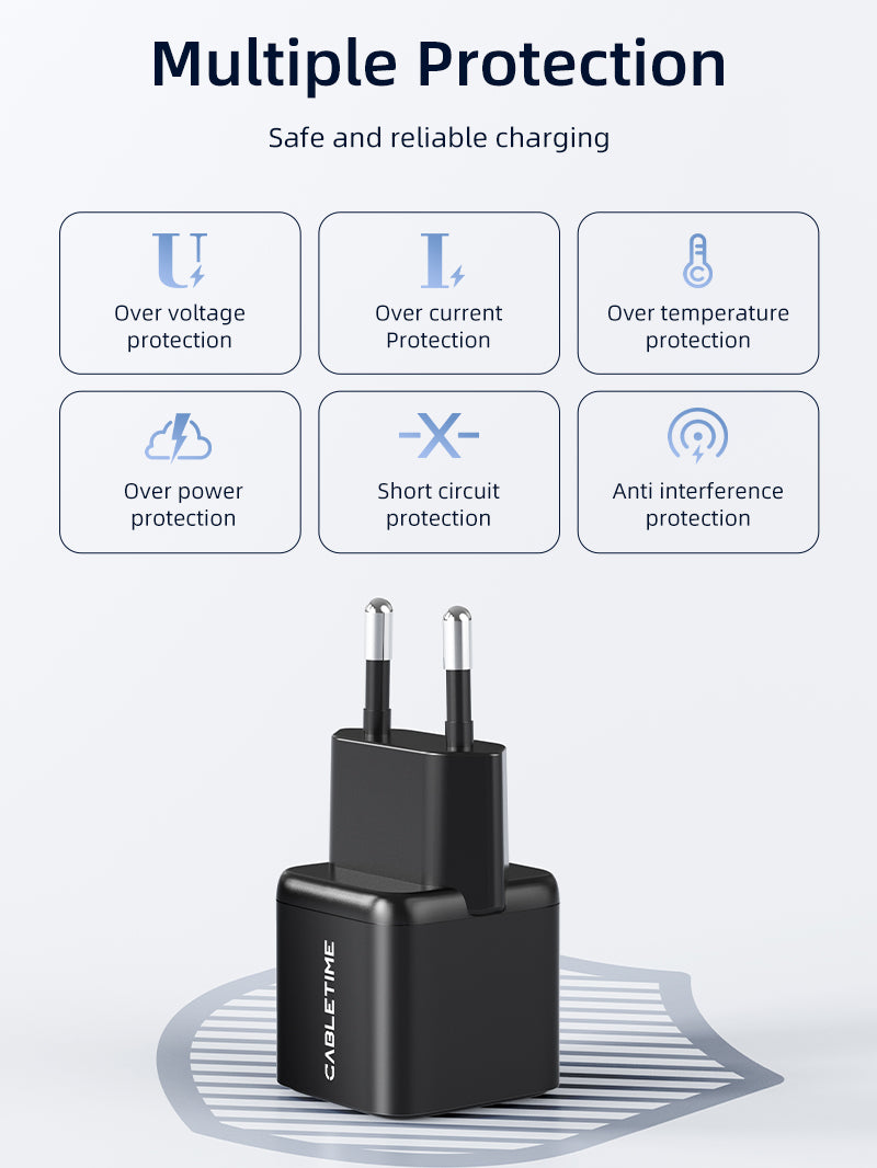 European 20w USB C GaN Wall Charger for iPhone 15/14/Pro Max