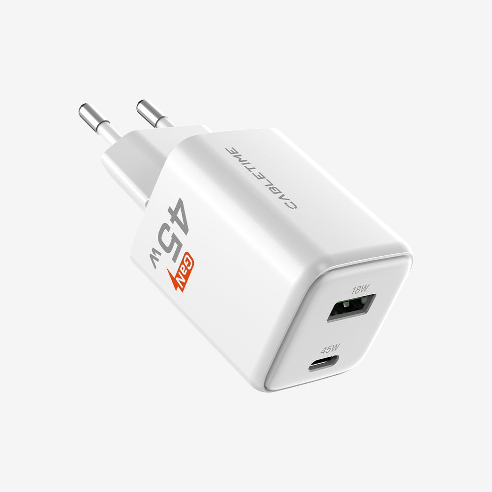 45W USB C Charger Dual GaN USB C and USB A Wall Charger
