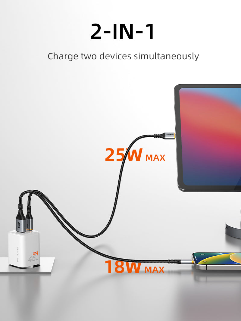 45W USB C Charger Dual GaN USB C and USB A Wall Charger