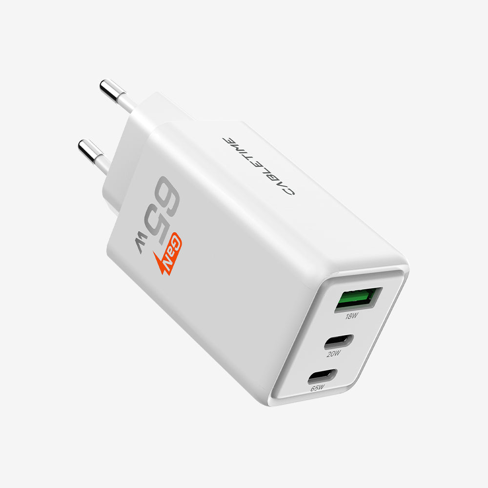 Portable 65w GaN USB-C Charger -3 Ports Wall Charger for Laptop Phone
