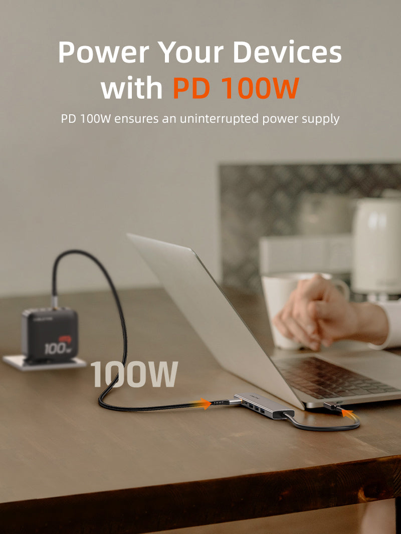 6 i 1 USB C Hub med HDMI og 100W strømforsyning til MacBook Pro Air