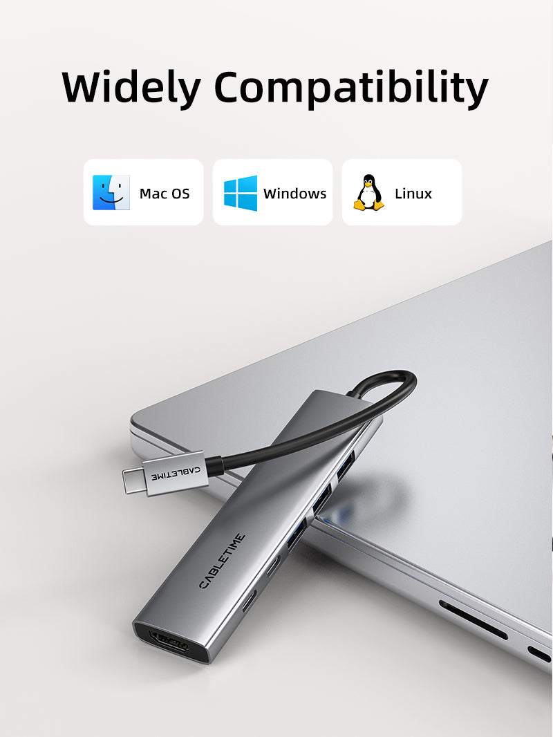 6 i 1 USB C Hub med HDMI og 100W strømforsyning til MacBook Pro Air