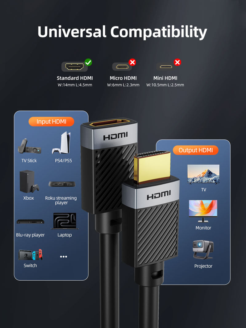 4K HDMI एक्सटेंशन केबल एडाप्टर पुरुष टू मादा HDMI extender Roku TV स्टिक PS4/PS5 के लिए