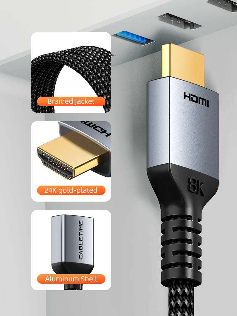 8K60Hz HDMI 2.1 Extension Cable 48Gbps Male to Female Adapter for PS5, Xbox, TV Stick, Monitor, Projector