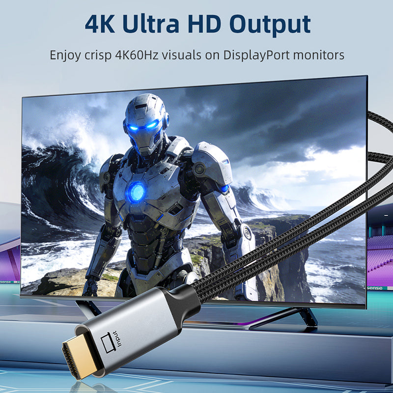 Unidirectional 4K 60Hz Active HDMI to DisplayPort Cable with USB Power for PS5, Xbox Series X, Laptop to Monitor