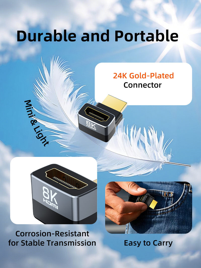 8K HDMI 2.1 Adapter Male to Female 90 Degree 270 Degree Left and Right Angle for TV