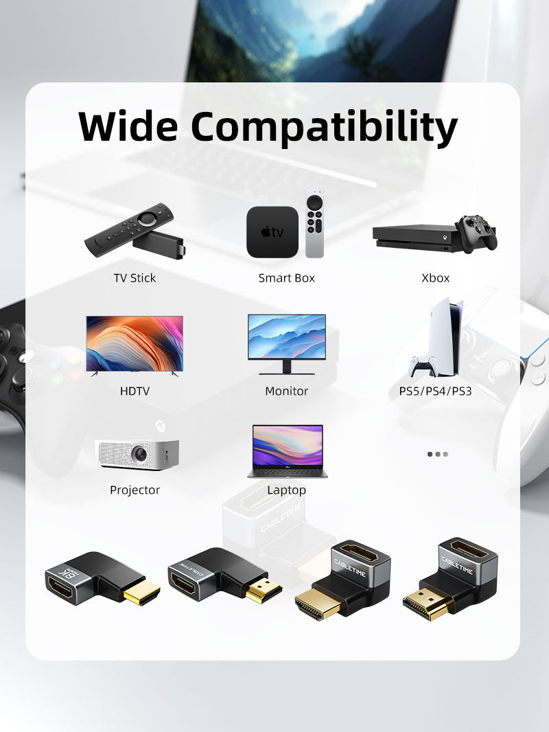 8K HDMI 2.1 Adapter Male to Female 90 Degree 270 Degree Left and Right Angle for TV