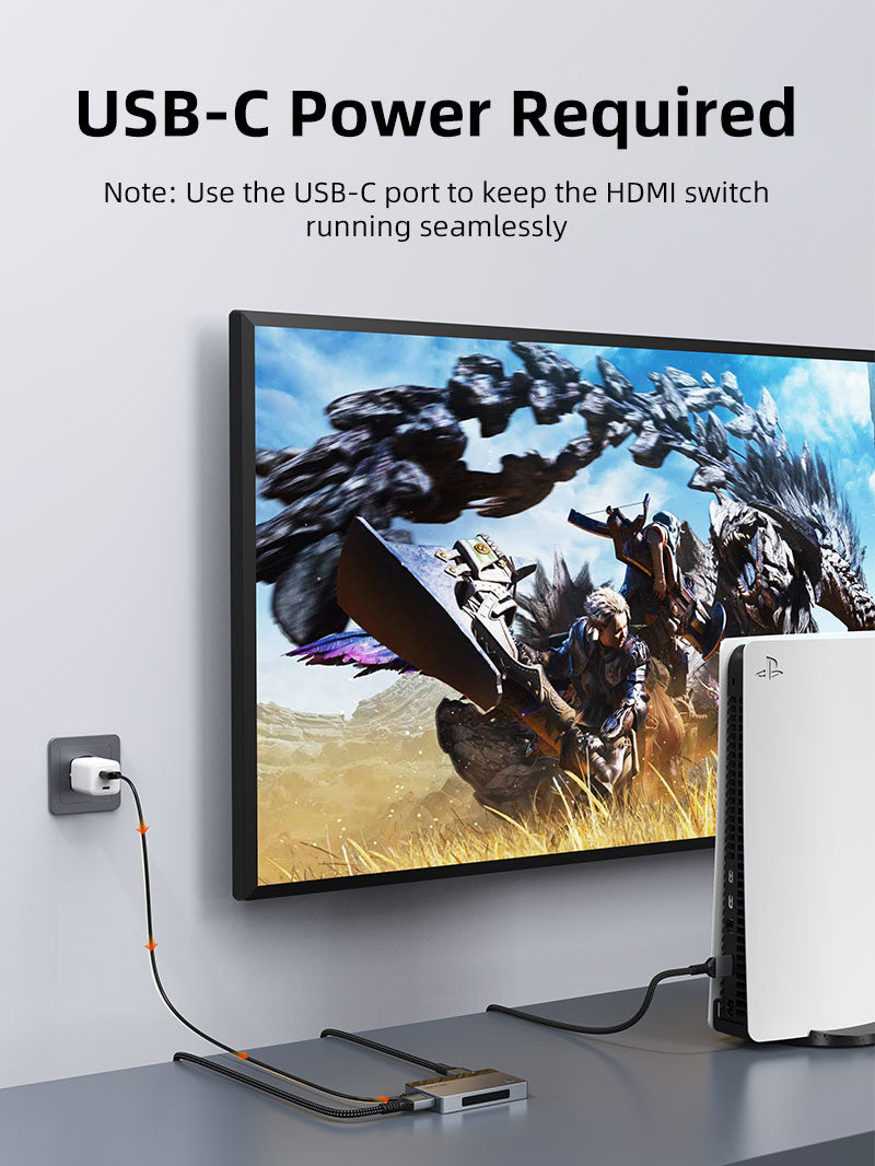 3-port HDMI Switcher 4K 60Hz dengan manual remote control untuk ps5 ps4 xbox fire stick roku apple tv pc