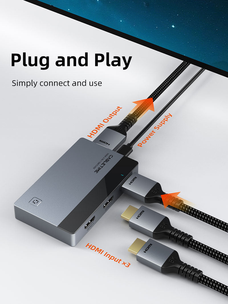 3-port HDMI Switcher 4K 60Hz dengan manual remote control untuk ps5 ps4 xbox fire stick roku apple tv pc