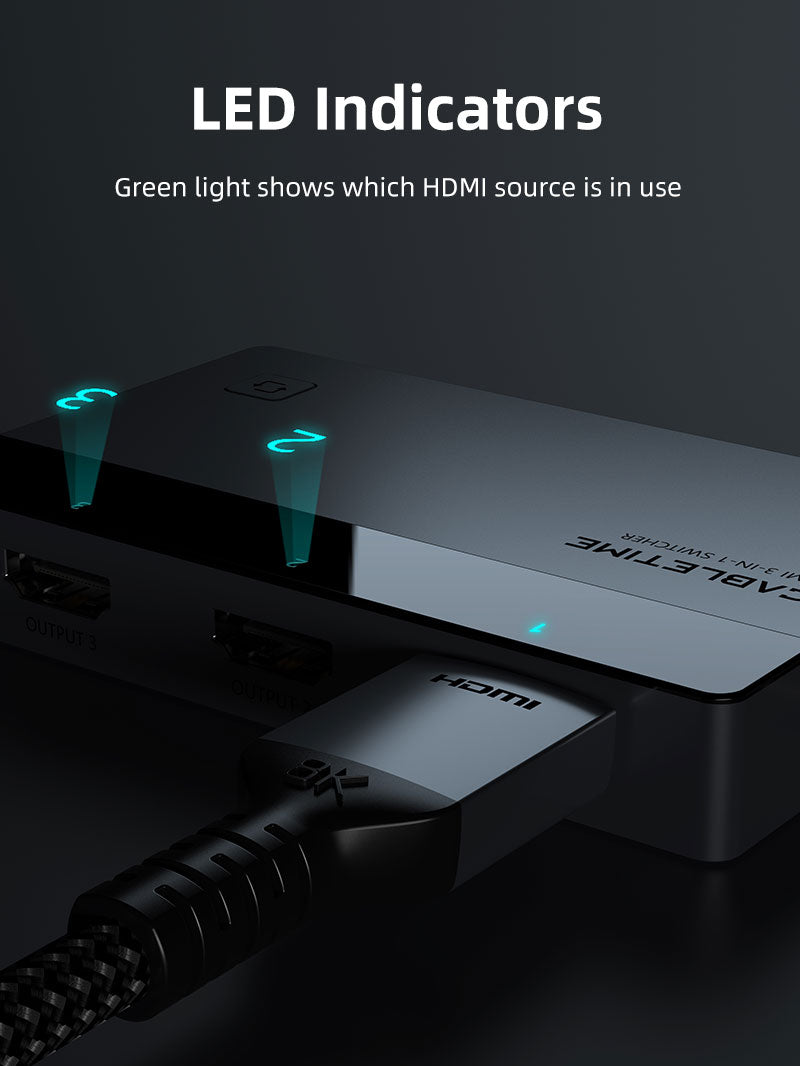 3-port HDMI Switcher 4K 60Hz dengan manual remote control untuk ps5 ps4 xbox fire stick roku apple tv pc