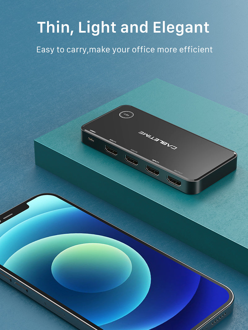 3 Port 4K HDMI Switch with IR Remote for TV Monitor