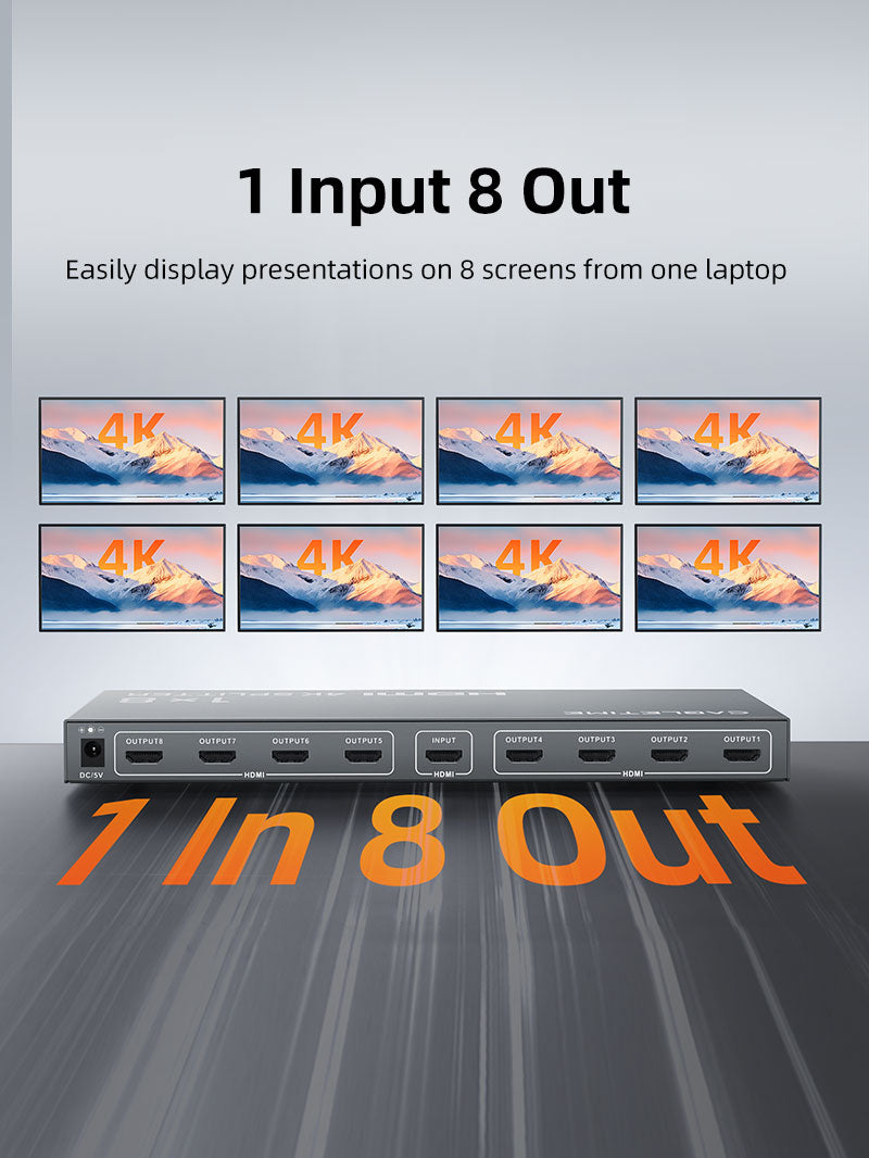 4K 1x8 HDMI Splitter Distribution Flere skærme