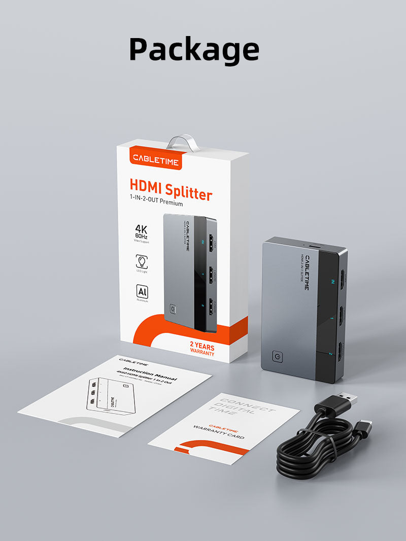4K 60Hz HDMI Splitter 1 IN 2 Out for Dual Monitors