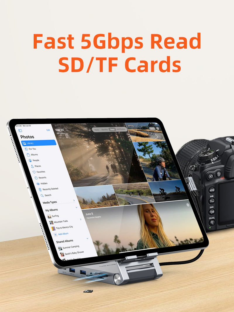 8 IN 1 USB C Hub with Foldable Stand for iPad Pro Android Tablet