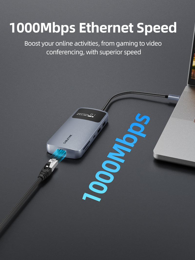 10 IN 1 8K USB C Hub for Dual 4K 60Hz Monitor offer 1000Mbps ethernet speed, boosting your online activities