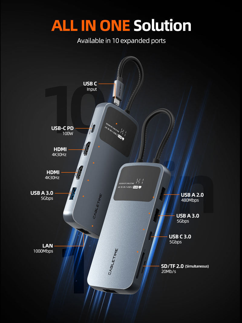 USB C Dual HDMI 4K Docking Station with Ethernet 100W PD for MacBook/Dell/HP/Surface/Lenovo