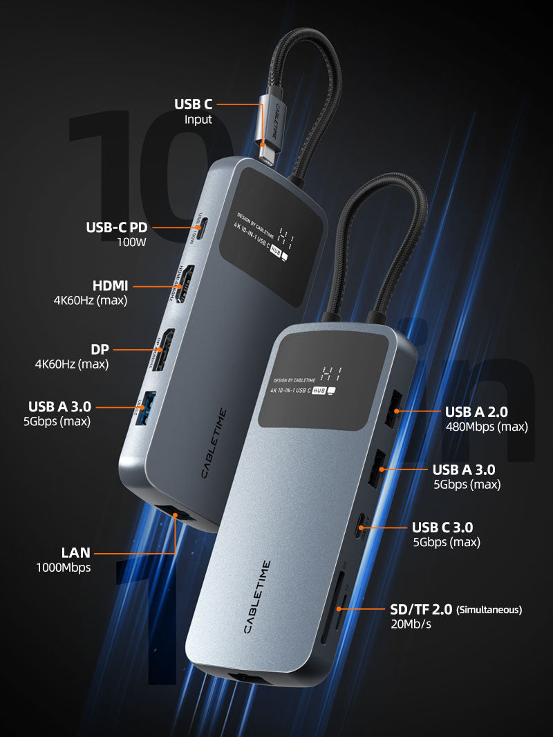 4K 60Hz USB C Multiport Hub med HDMI og DisplayPort