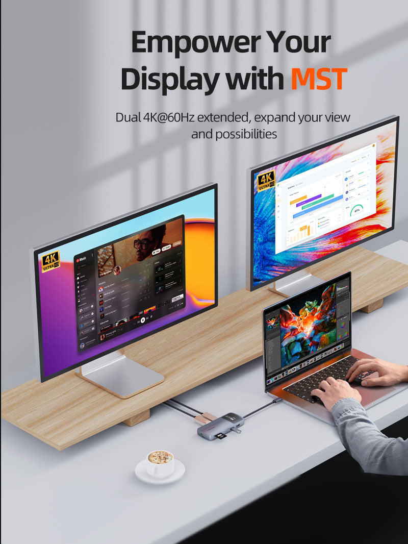 4K 60Hz USB C Multiport Hub med HDMI og DisplayPort