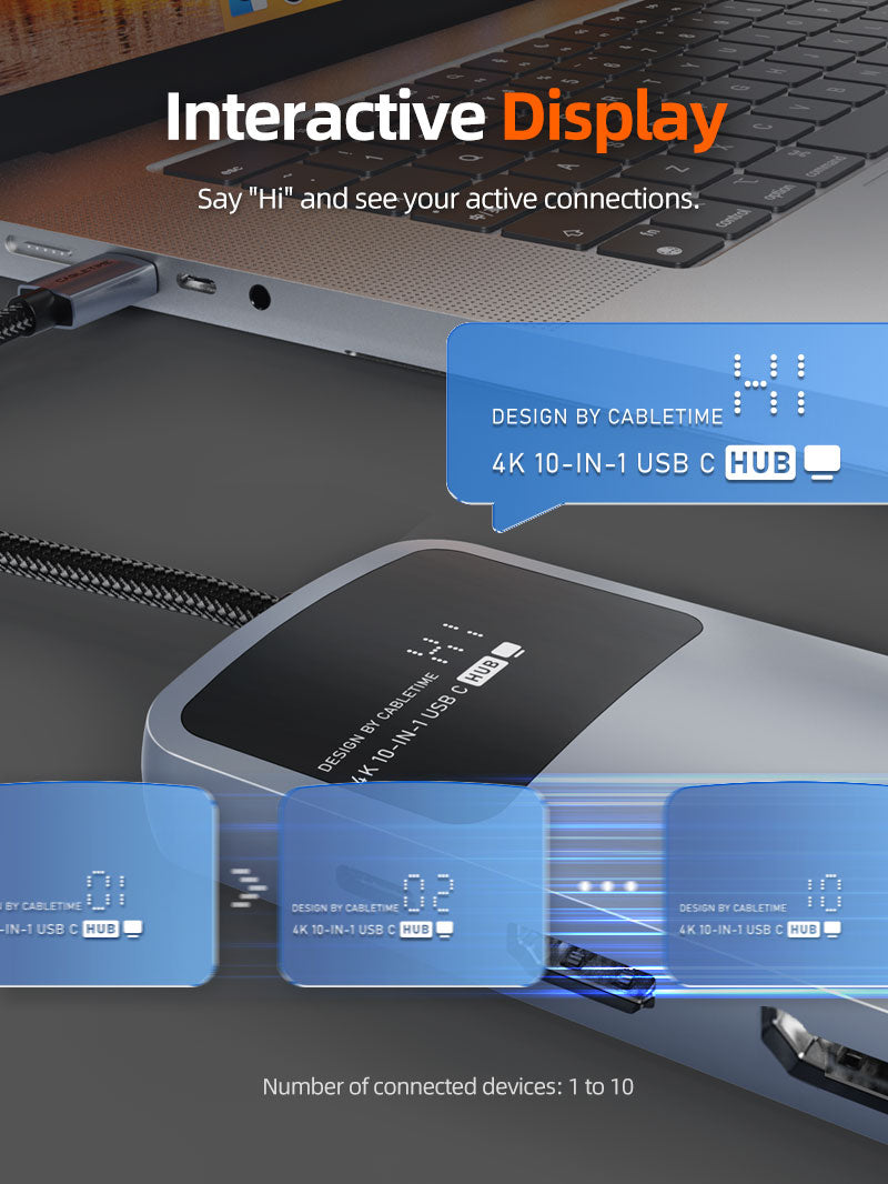4K 60Hz USB C Multiport Hub med HDMI og DisplayPort