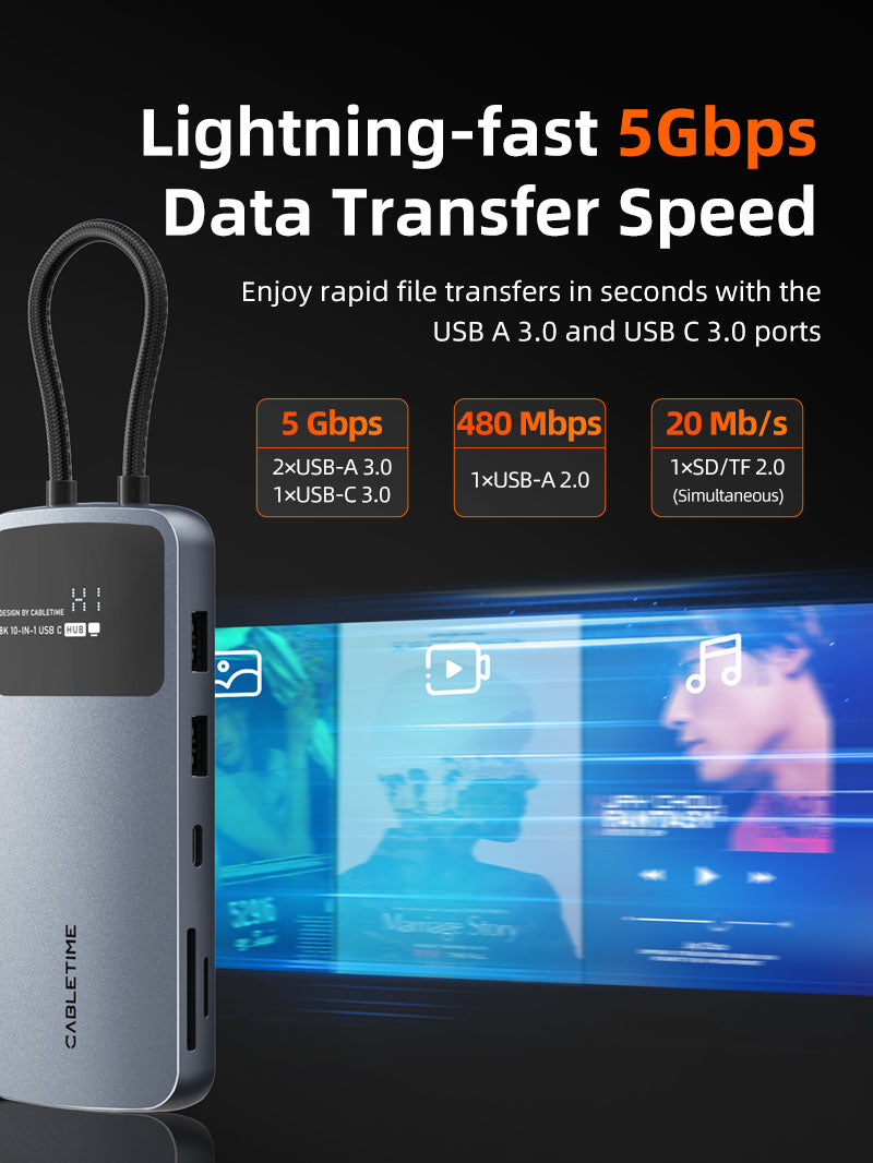 4K 60Hz USB C Multiport Hub med HDMI og DisplayPort