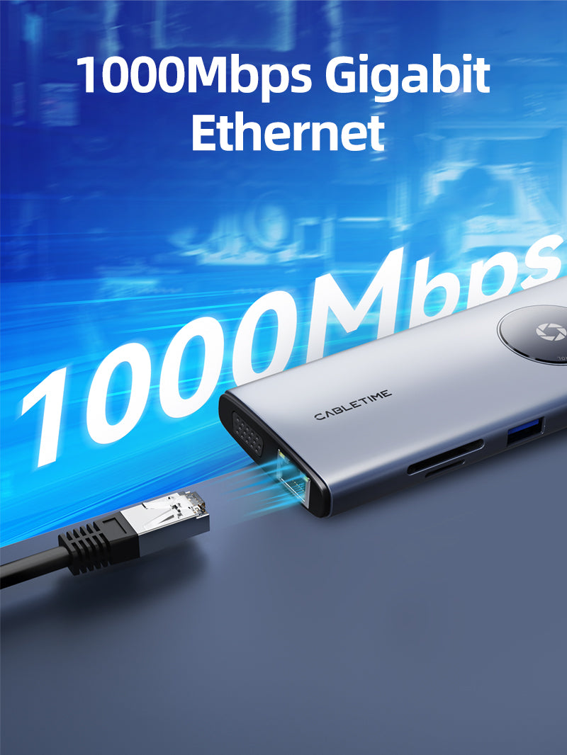 10 In 1 Multi USB C Hub Adapter 4K offer Max 1000 Mbps high-speed Ethernet