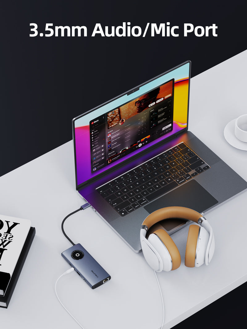 10 In 1 Multi USB C Hub Adapter 4K with 3.5mm Audio/Mic Port for lossless sound quality, without current noise.