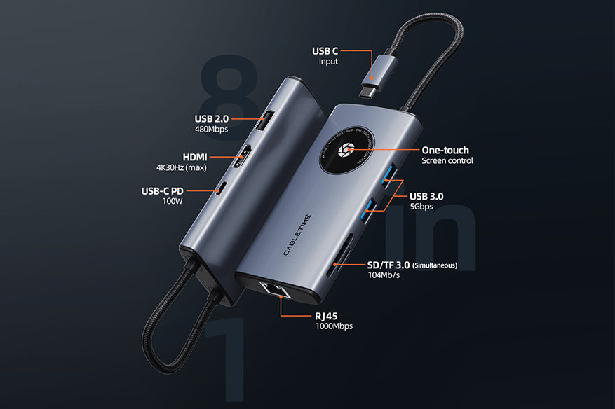 usb c hub offer 8 ports for expand laptop function