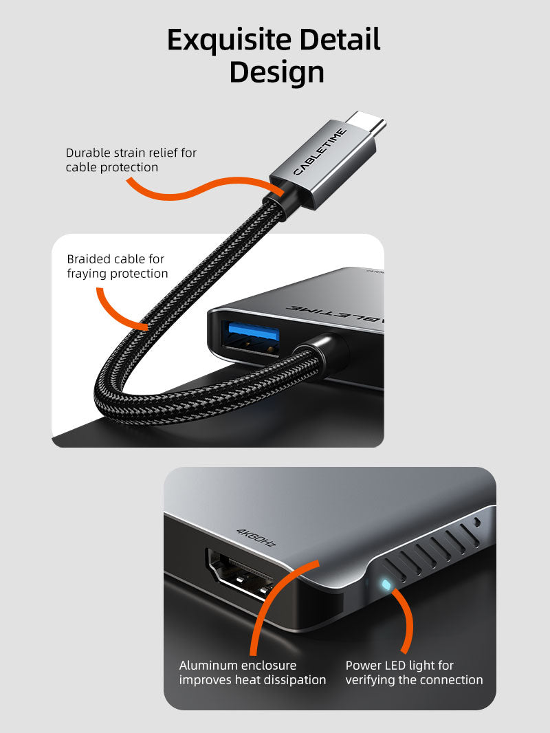 Hub USB-C double écran pour MacBook & Windows 4 en 1 avec 2 ports HDMI, PD 100 W & USB 3.0