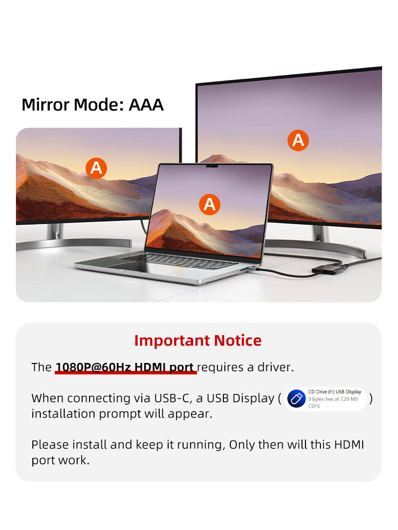 Hub USB-C double écran pour MacBook & Windows 4 en 1 avec 2 ports HDMI, PD 100 W & USB 3.0