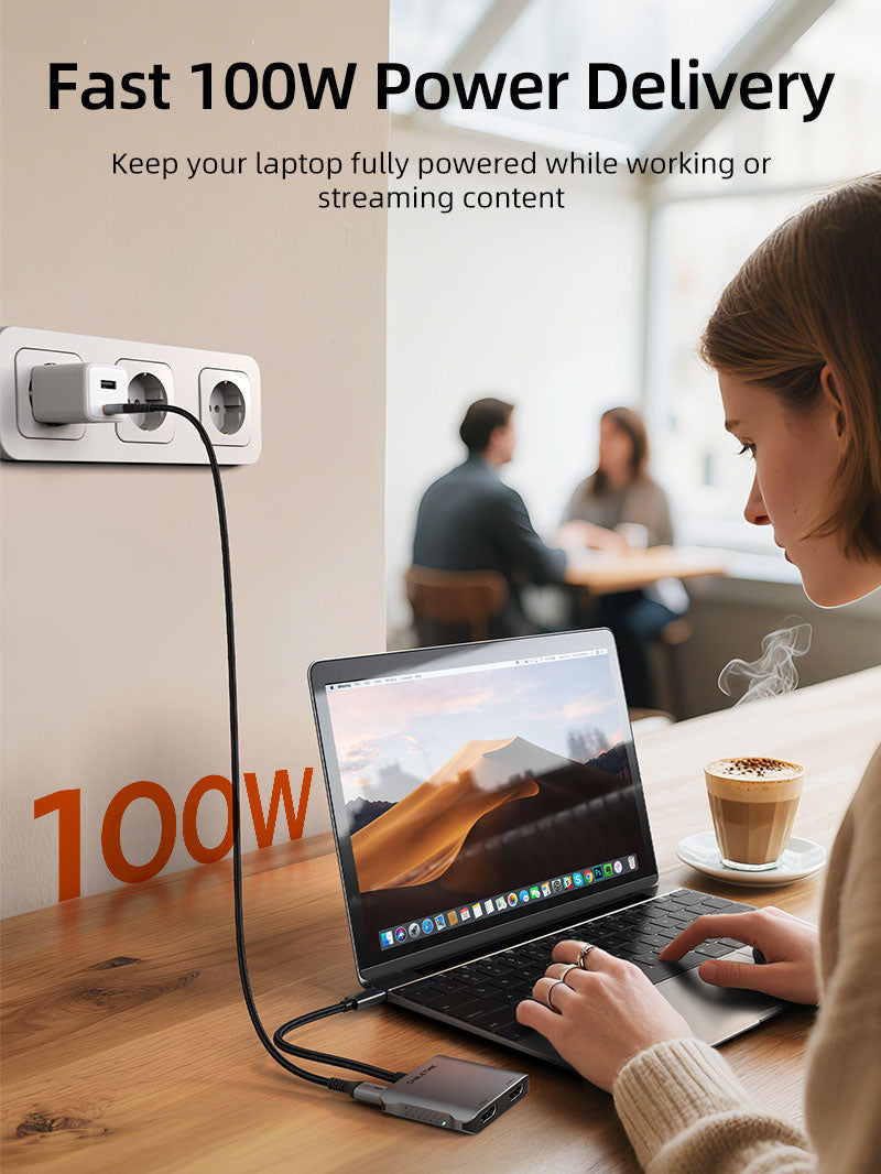 Hub USB-C double écran pour MacBook & Windows 4 en 1 avec 2 ports HDMI, PD 100 W & USB 3.0