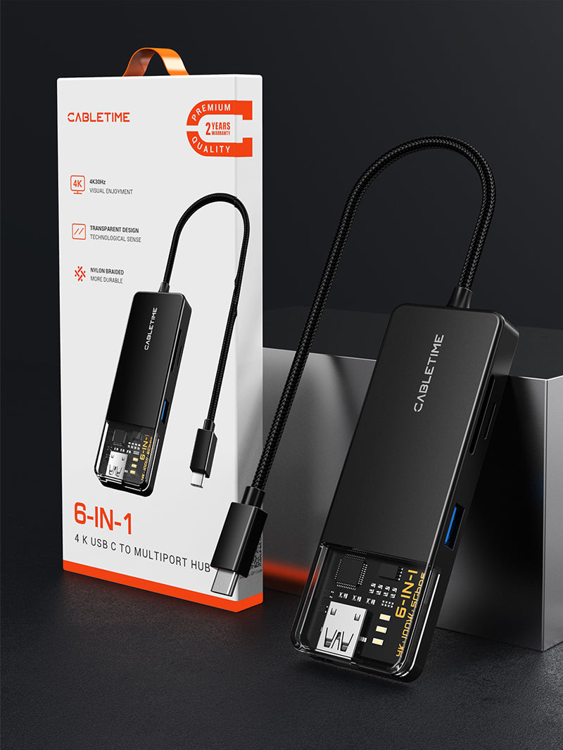 6 In 1 USB Type C Multiport Hub with 4K HDMI 100W Power Delivery