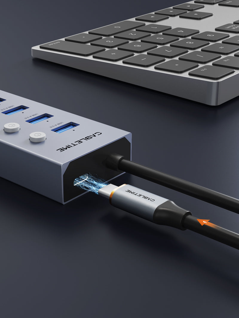 7 Port Powered USB 3.0 Hub Splitter With Long Cable for Laptop PC