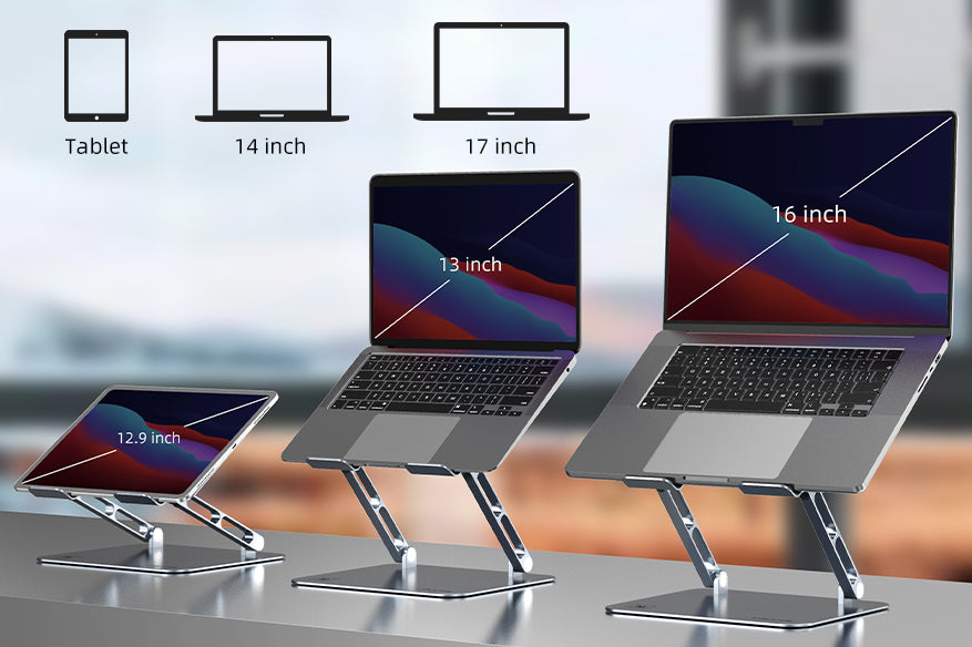 CABLETIME portable foldable laptop stand supports devices from 11 to 17.3 inches, including tablets, MacBook Air/Pro, Dell XPS, HP, ASUS, Lenovo, Acer, Microsoft Surface, and more.