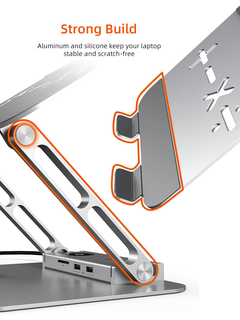Durable aluminum and silicone structure of stand for scratch-free laptop support
