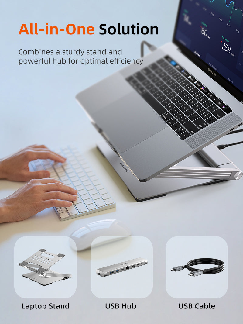 Adjustable USB C Laptop Docking Station Stand 6 IN 1 for MacBook Pro Dell HP Surface Lenovo