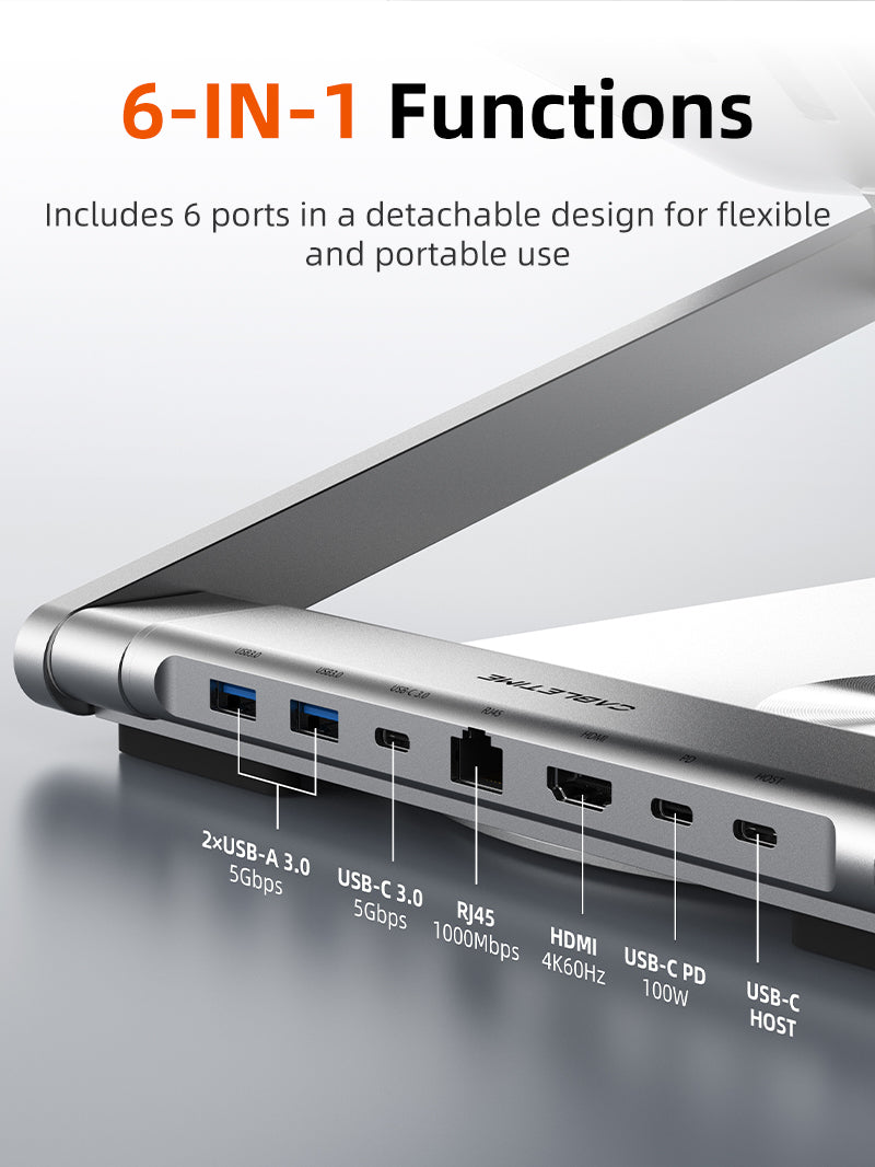Adjustable USB C Laptop Docking Station Stand 6 IN 1 for MacBook Pro Dell HP Surface Lenovo