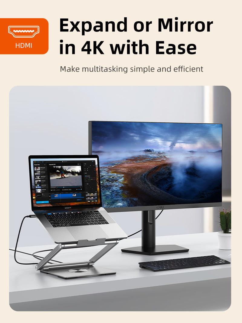 Adjustable USB C Laptop Docking Station Stand 6 IN 1 for MacBook Pro Dell HP Surface Lenovo