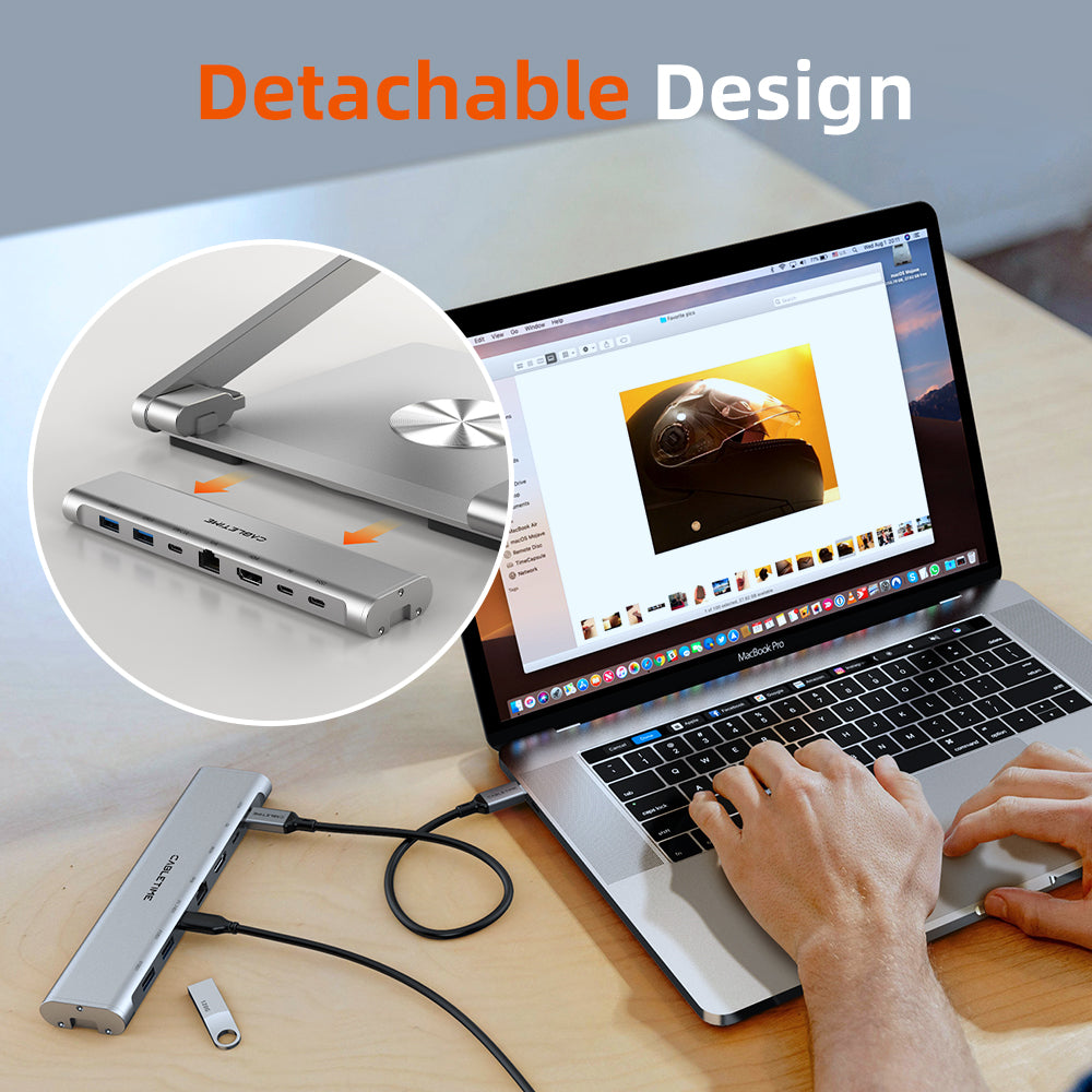 Adjustable USB C Laptop Docking Station Stand 6 IN 1 for MacBook Pro Dell HP Surface Lenovo