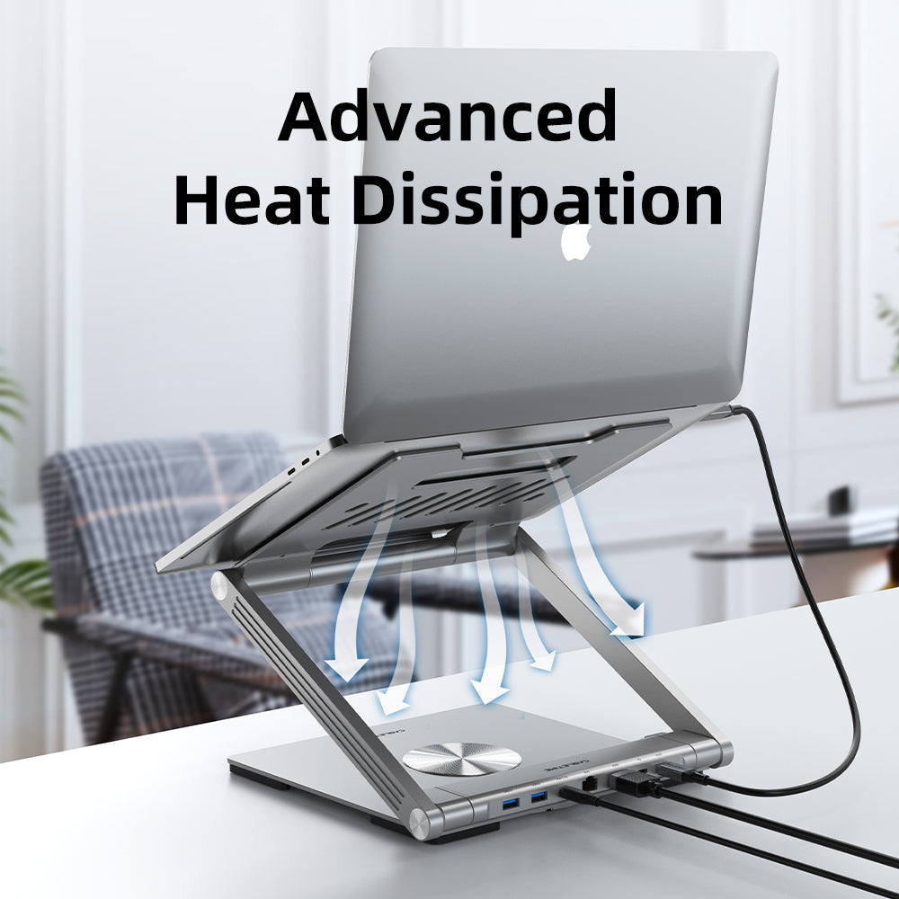 Adjustable USB C Laptop Docking Station Stand 6 IN 1 for MacBook Pro Dell HP Surface Lenovo