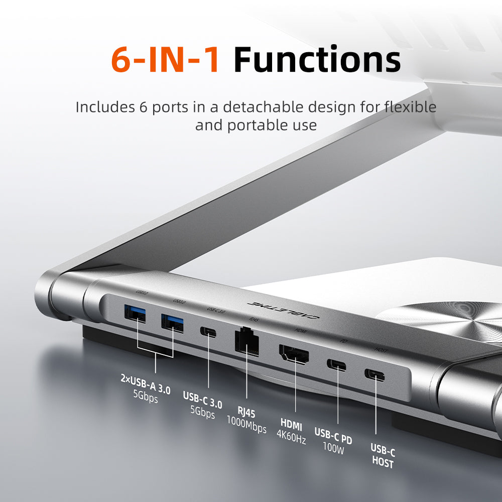Adjustable USB C Laptop Docking Station Stand 6 IN 1 for MacBook Pro Dell HP Surface Lenovo