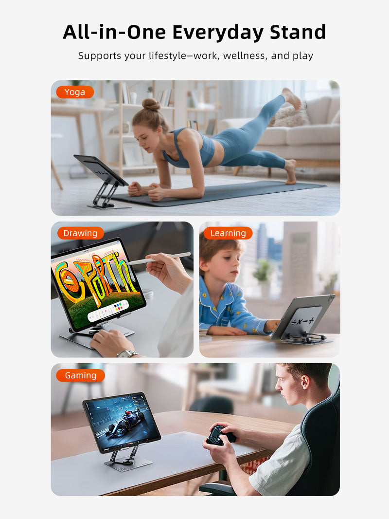 Versatile iPad stand holder for yoga, drawing, online learning, and gaming at home.