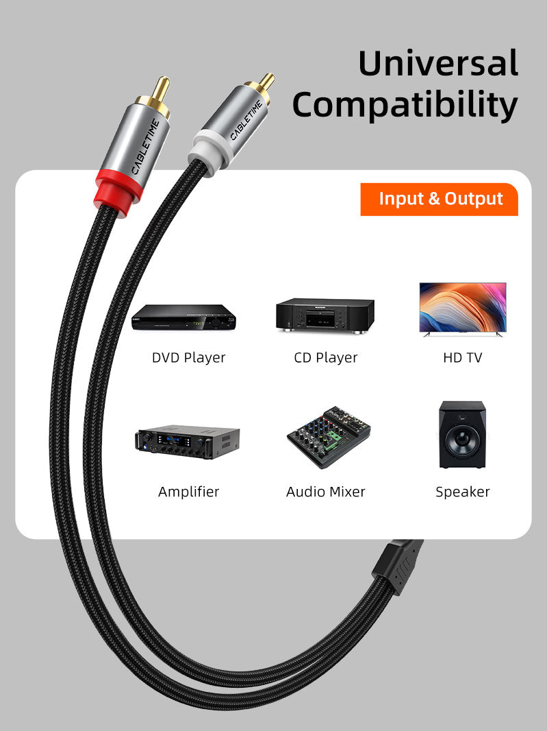 2RCA إلى 2RCA كابل صوت ستيريو ذكر إلى ذكر لمضخم المسرح المنزلي نظام هاي فاي مكبر صوت للسيارة