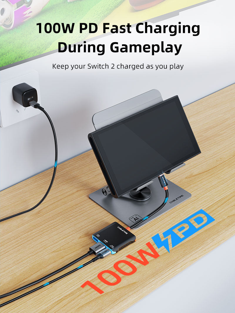 4K144Hz Switch 2 Dock Station d'accueil TV portable de remplacement 3-en-1 pour Switch/Switch 2/Steam Deck